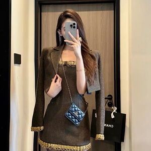 Elegant Brown Dress with Gold Accents